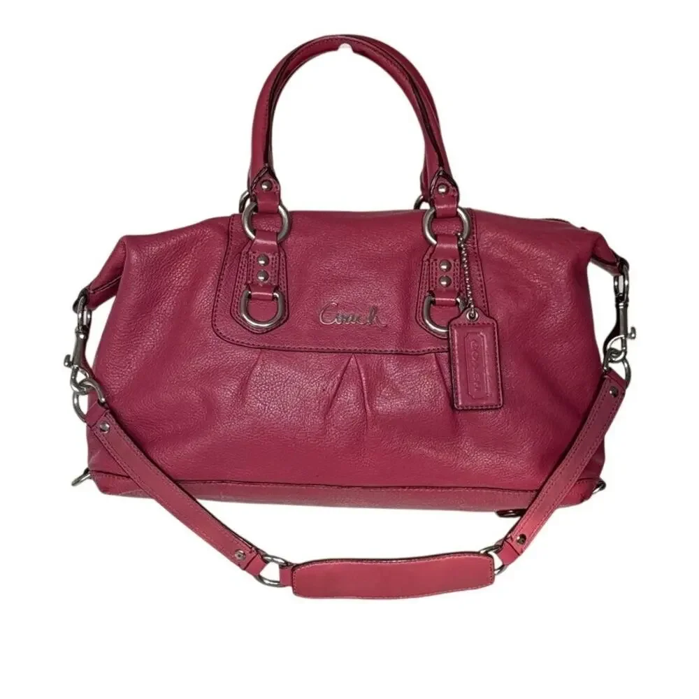 Coach Ashley Raspberry Pink Pebbled Leather Satchel Bag F15445